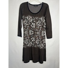 Nine West Sweater Dress Knit Long Sleeve Size Medium Aline Herringbone Rosette