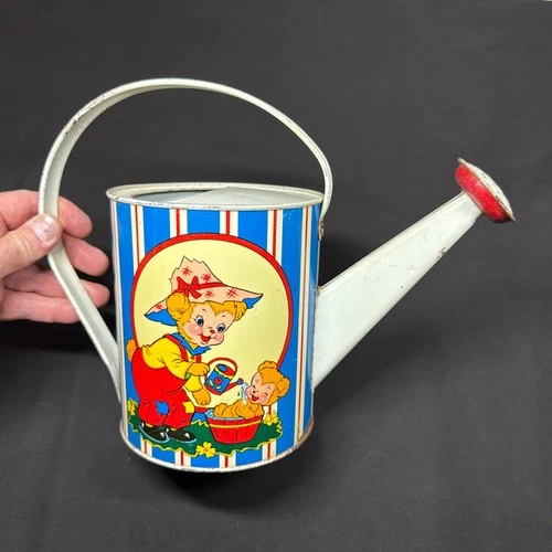 1950'S OHIO ART WATERING CAN TIN LITHOGRAPH WATERING CAN With Teddy Bears Theme