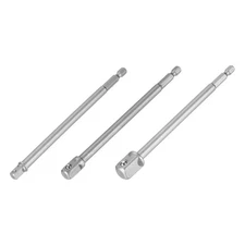 3pcs Impact Socket Adapter Set 1/4" 3/8" 1/2" Square Drive 1/4" Shank 6" Long