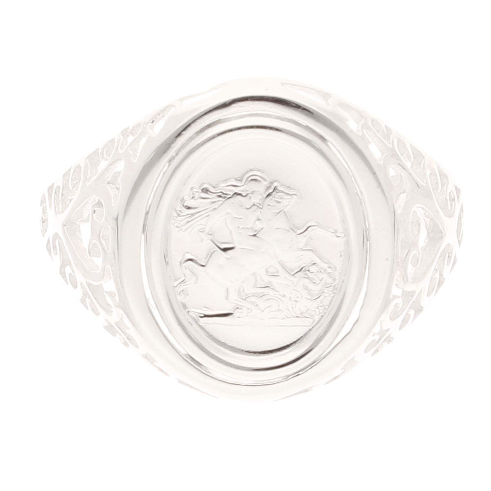 New! Sterling Silver St George Oval Signet Ring (Size J) 13x15mm Head
