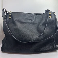 AMERICAN LEATHER CO Black Genuine Leather 3 Compartments Shoulder Bag Soft