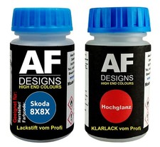Lackstift für Skoda 8X8X Race Blue Metallic + Klarlack je 50ml Autolack Basislac