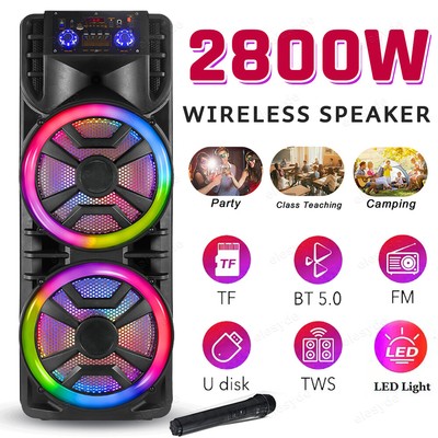 2800W Dual 12'' Sub woofer Bluetooth Speaker Heavy Bass Sound System Party & Mic