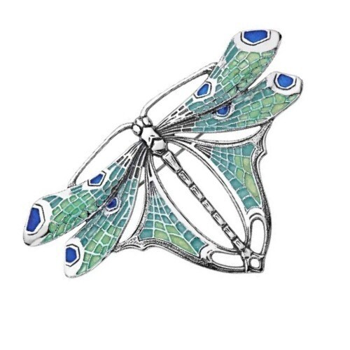 Large Silver Art Nouveau Dragonfly Brooch with 'Plique a Jour' Enamelling - Picture 3 of 7