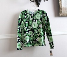 NWT Charter Club Green Multi Flower/Leaf Cardigan Cotton Blend size PS