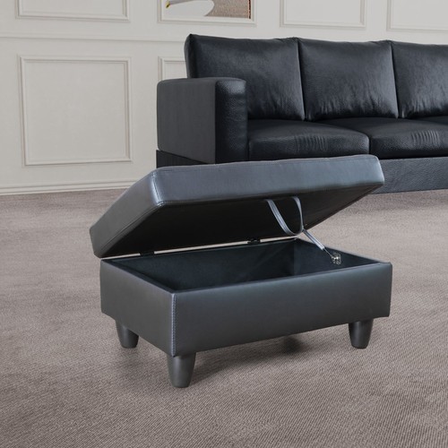Ottoman with Storage Faux Leather Foot Stool Living Room Bedroom Coffee Table - Picture 4 of 18