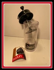 NEW Peet’s Coffee Bodum Travel Press French 16oz Clear Acrylic Tumbler Mug Cup