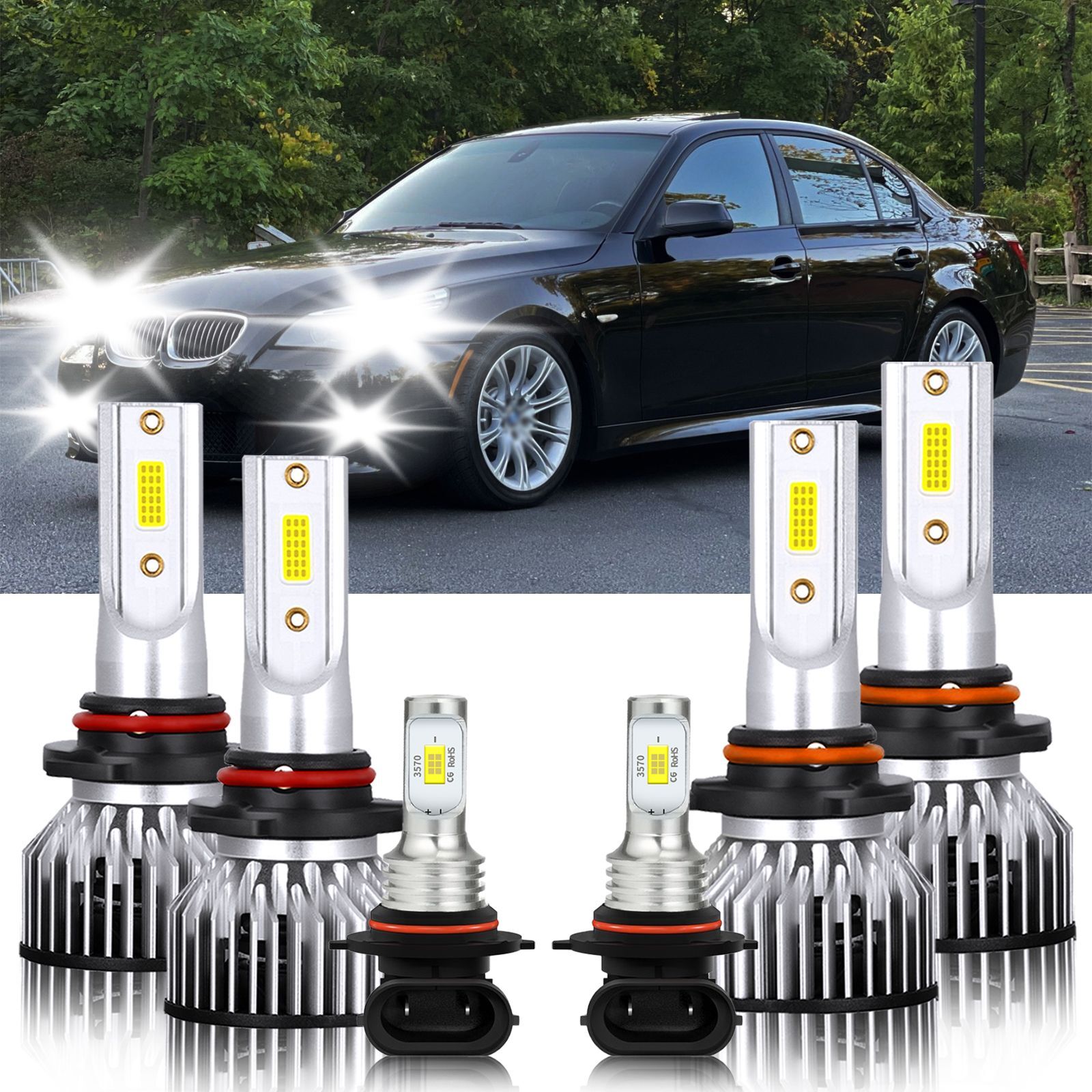 For BMW 535i 1991-1993 6Pcs 9005 9006 9145 LED Headlight Bulbs Fog light Combo