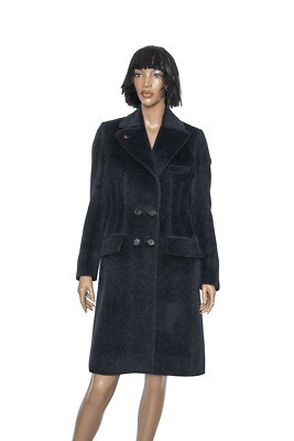 7500$ ISAIA NAPOLI Woman ''Tosca'' Blue Overcoat Coat Long Hair Baby LLama / Wool