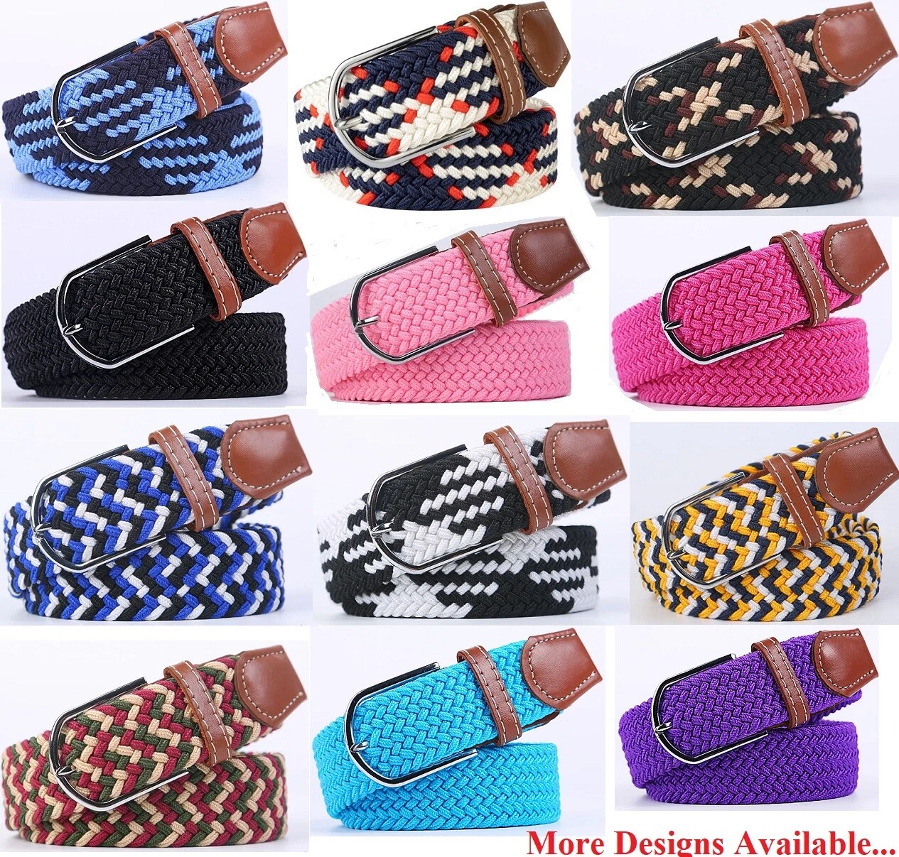 Mens Womens Belt Unisex Braided Elastic Stretch Fabric Enduring Woven Many Sizes - Picture 1 of 64