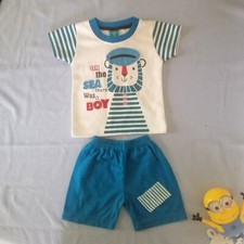 2pcs Kids Baby Boys Handsome Summer Suit Short Sleeve T-shirt And Blue Short New