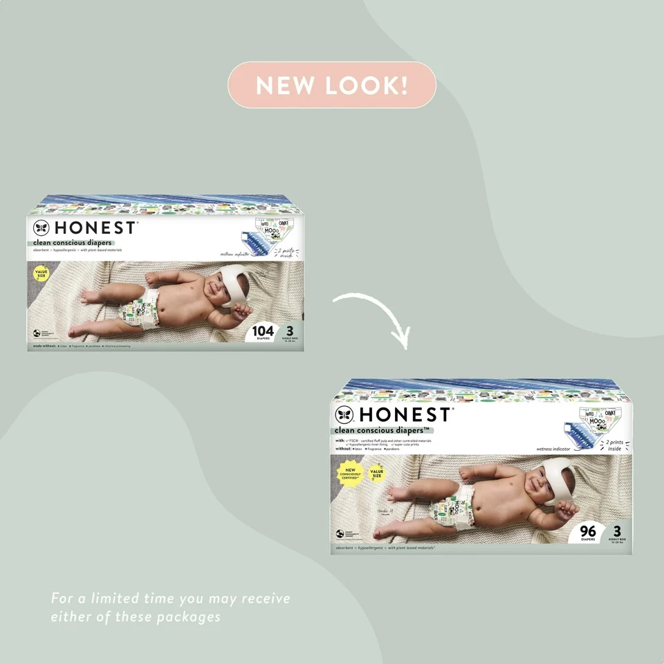 The Honest Company, pañales desechables para bebé Clean Conscious, talla 3, 96 unidades Foto 4 de 4