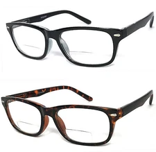 1 or 2 Pairs Retro Rectangular Frame Mens Womens Bifocal Reading Glasses