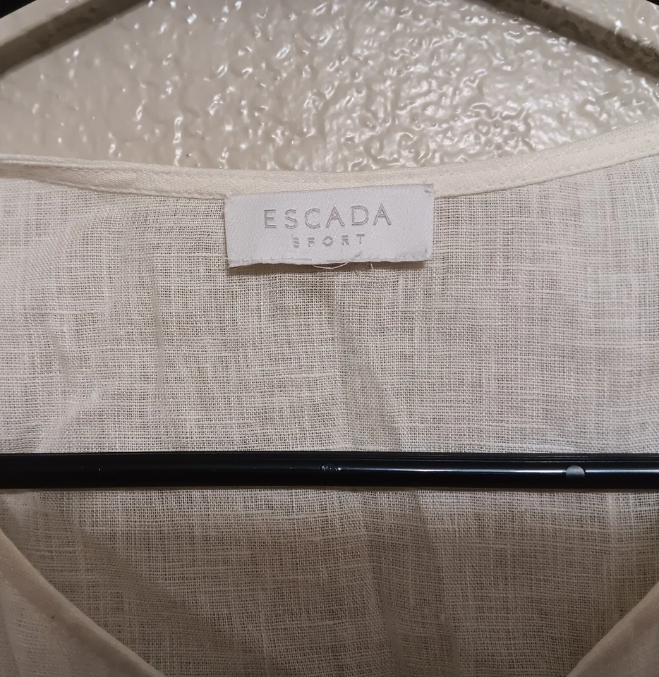 Vestido Escada Sport 36 4 branco linho com miçangas - Imagem 4 de 4