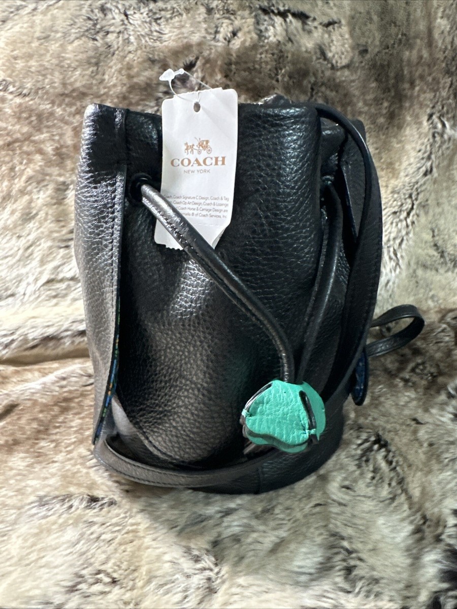 NWT COACH F57543 FLOWER Petal Pebbled Leather Bucket Drawstring