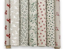 Tessuto Natalizio Agrifoglio Babbo Natale Lino-look Medium Panama per Calze e Sacchi