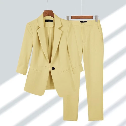 Women Blazer Pants 2 Piece Set Office Lady Suit One Button Coat Trousers Outfits - Picture 12 of 28
