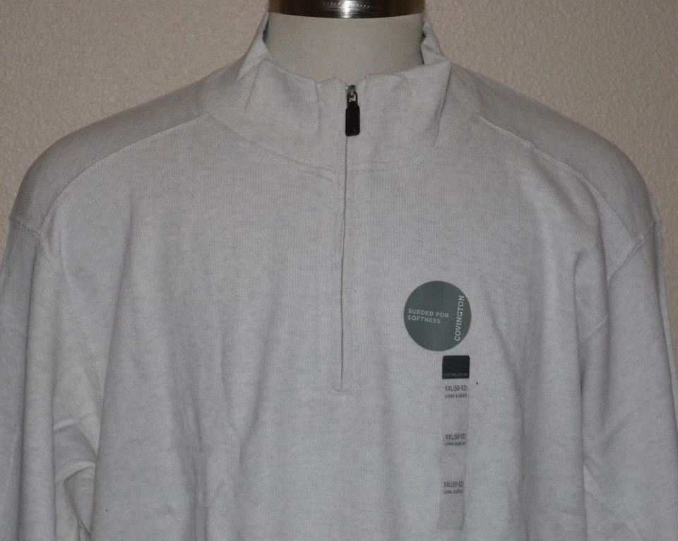 COVINGTON Cream Grey Cotton Mock Pullover 1/2 Zip Sweater Men's XL 46-48 NWT - Image 2 of 4