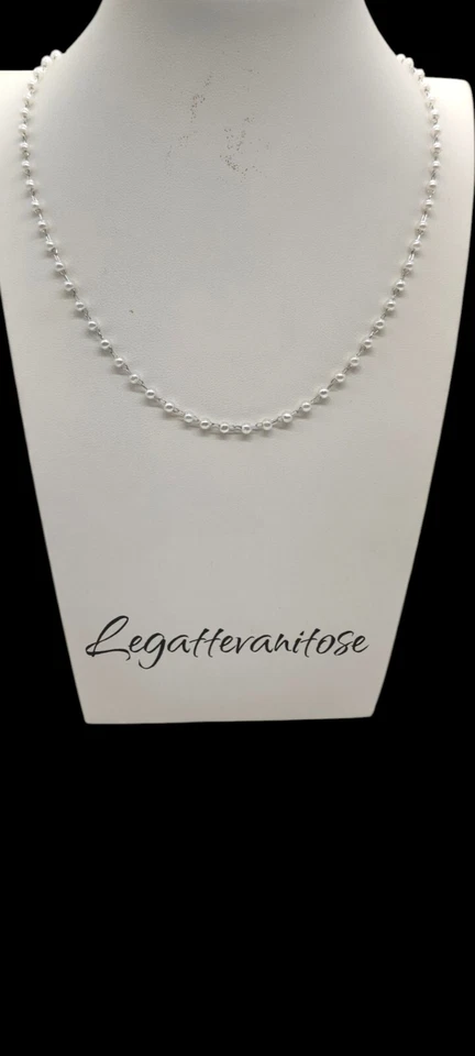 Collana Donna perline da 3 mm . collana acciaio e perle 40 cm. collana perle - Immagine 4 di 4