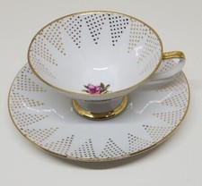 Schumann Arzberg Bavaria Germany Bone China Teacup and Saucer Ivory Gold Pink
