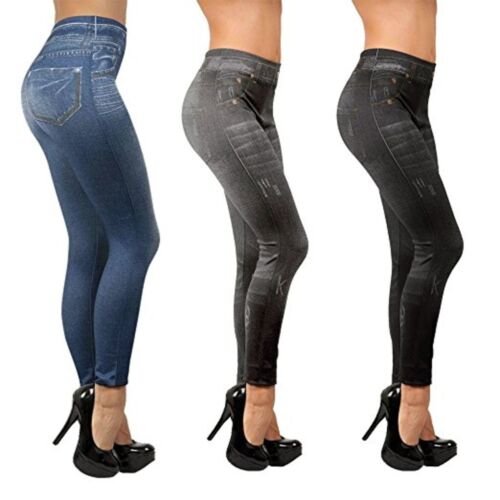 Slim Women's Jeans Look Stretch Leggings Jeggings 3 Pack - Picture 1 of 8