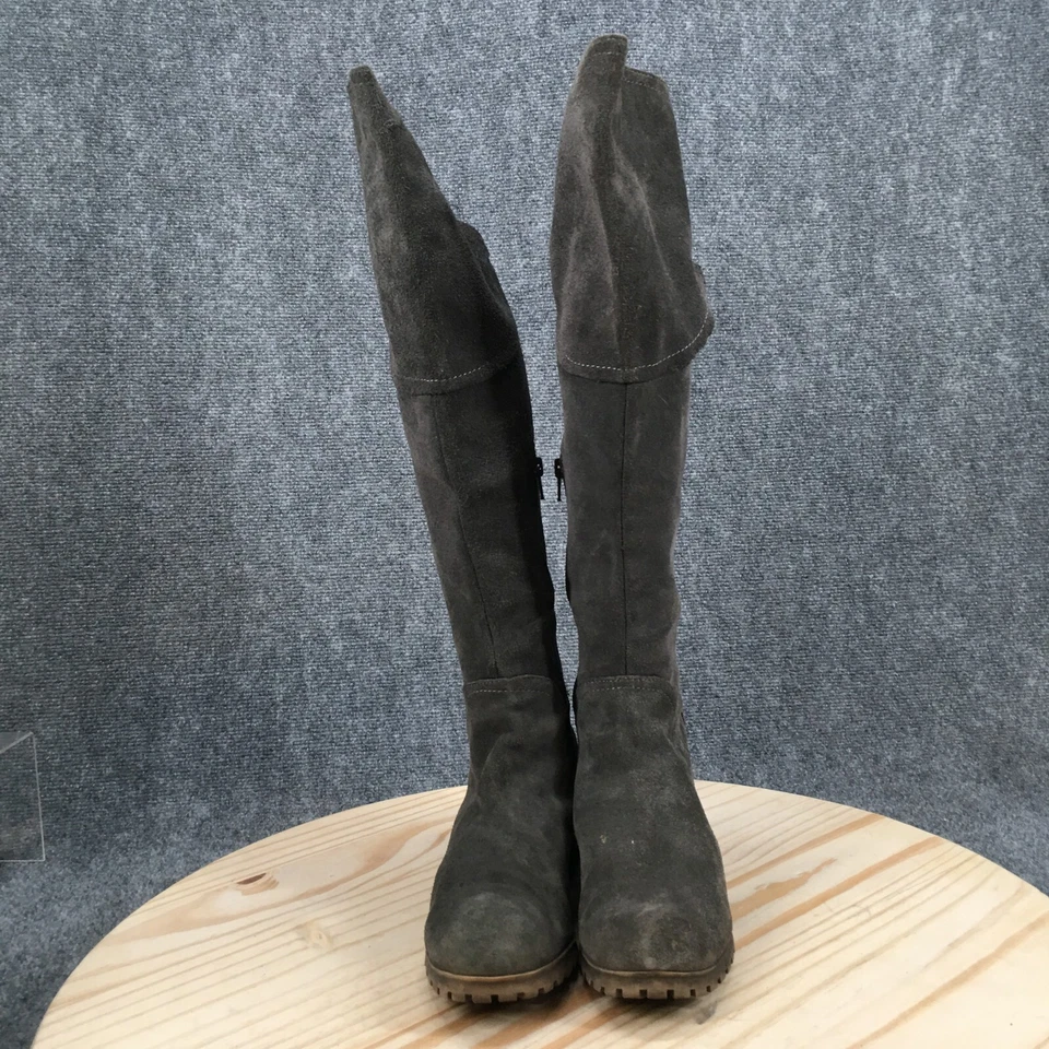 Lucky Brand Boots Womens 8.5 M WC Harleen Tall Riding Gray Leather Zipper Block - Image 4 of 4