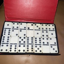 Dominoes Set 28pc Vintage Travel Size Black Case