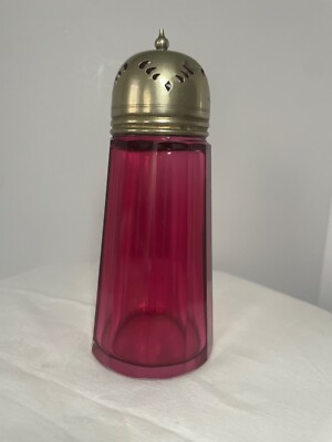 Vintage Zuckersieb - Cranberry Glas / EPNS Top - 15 cm - Landhaus Oma-Kern