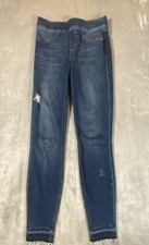 Spanx Jeans Small Distressed Ankle Skinny Medium Wash Stretch Raw Hem Comfort