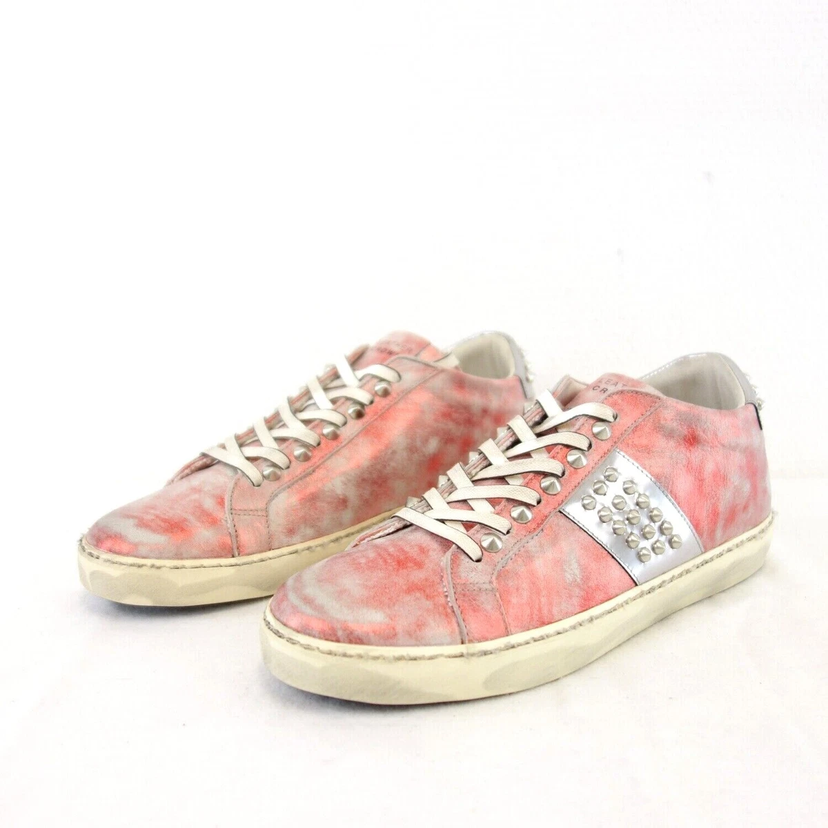Sneaker 42 Leather Crown Silber Rot Echt Leder Damen Freizeit Schuhe Np 339 Neu