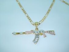 AK-47 Machine Gun Pendant Gold Plated 3 tone , AK47 Cuerno de Chivo oro laminado