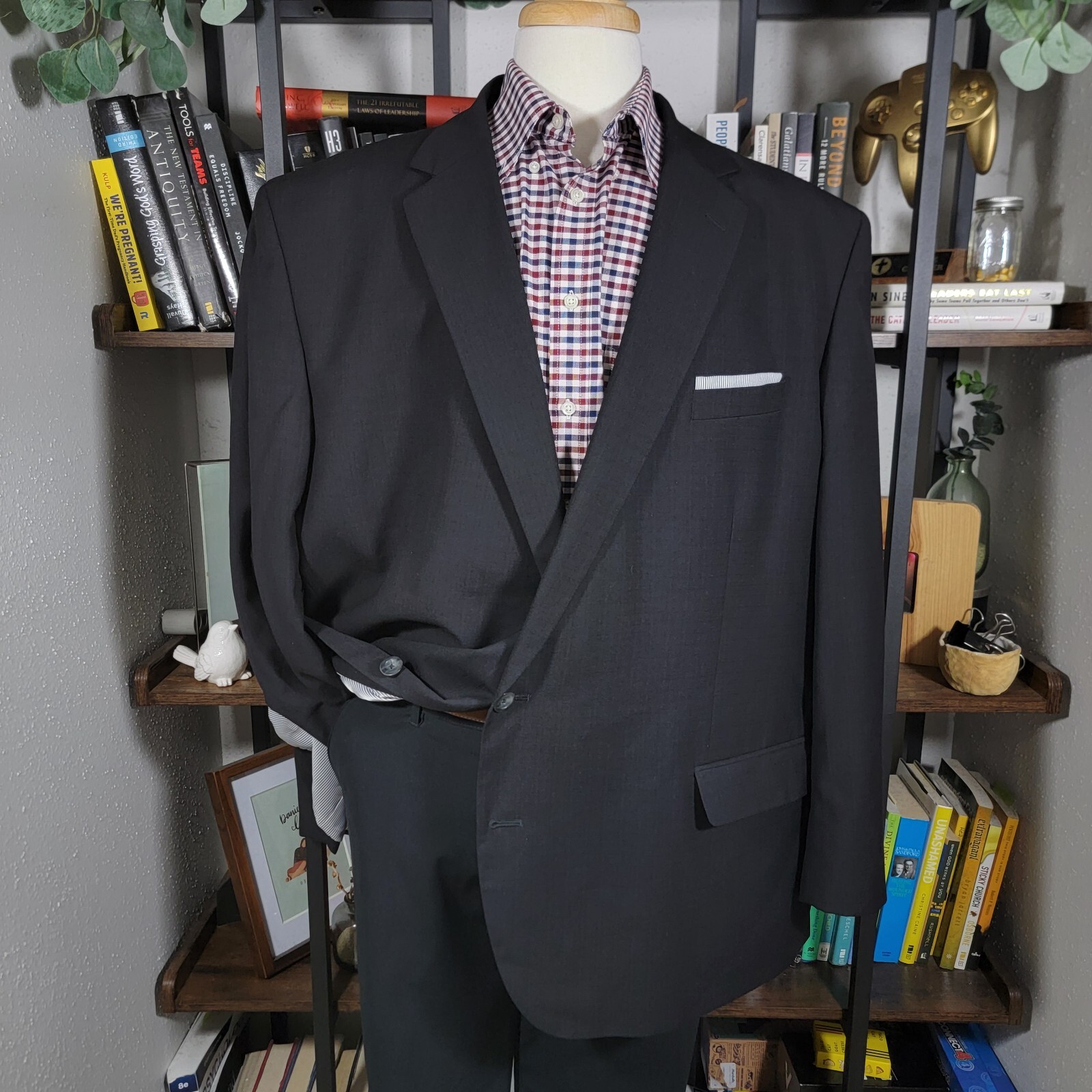 Stafford Essentials Men's Sport Coat Two Button Black Poly Blend Portly