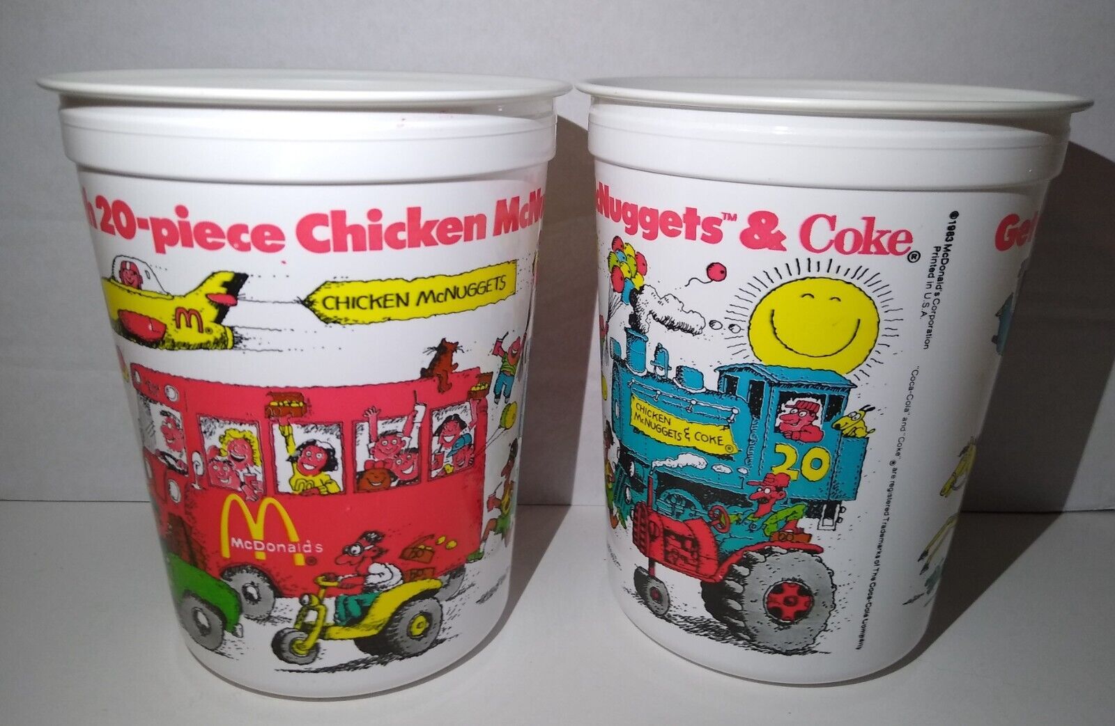 (2) TWO Vintage 1983 McDonald's Coca Cola 20 Piece Chicken McNuggets Plastic Cup