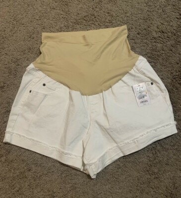 NWT! A:Glow Maternity Full Panel White Jean Shorts - Size 18