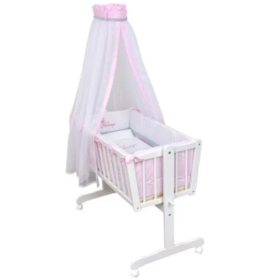 BABY-DELUX Wiege Schaukelwiege Babywiege Holz Weiß Bettset Princess Prinzessin komplett