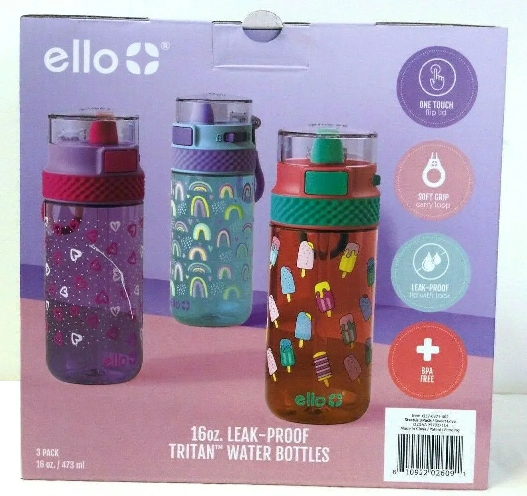 Personalized Ello Stratus 16-ounce Tritan Water Bottle Leak-proof