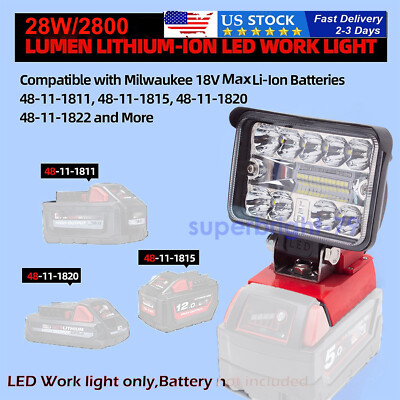 2800LM LED Work Light Compatible With Milwaukee 18V Batteries - Fast Charge USB, Portable