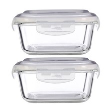 Image of Freska 2pc 800ml Borosilicate Glass Lunch Box Food Container Airtight Lid Set