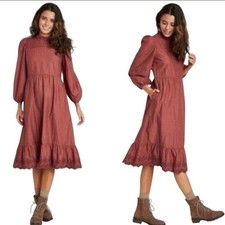 Universal Thread cranberry cottage core prairie Midi Dress Cotton Puff Sleeve S
