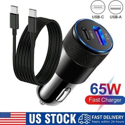 PD 65W Fast USB-C Car Charger Plug + Cable For iPhone Samsung Google Motorola