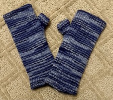 Gloves Fingerless Sleeves Hand Made Knitted Nepal Blue Gray Striped Warmers 7