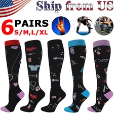 6Pairs Compression Socks Graduated Support Calf Stockings Womens 20-30 mmHg S-XL