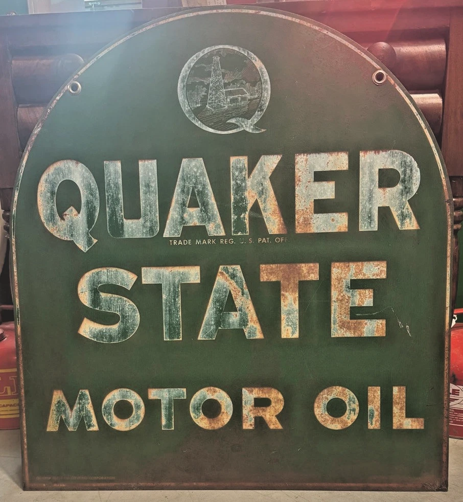 Vintage Quaker State Motor Oil Double Sided Hanging Sign