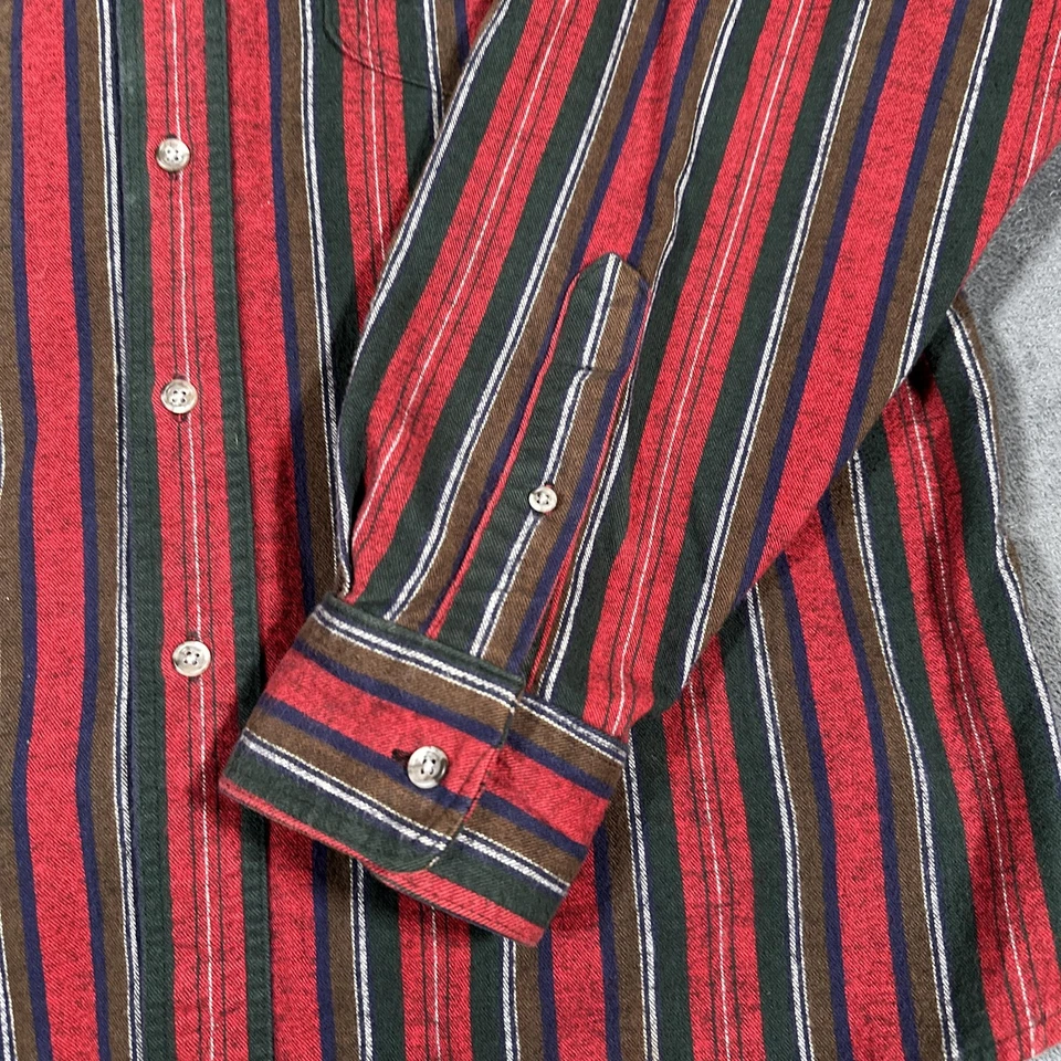VINTAGE Eddie Bauer Shirt Mens Large Red Striped McKinley Flannel Made USA 90s - Image 3 of 4