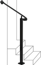 Adjustable Handrail 1-2 Step, Wall&Floor Mounted Wrought Iron Handrails, Hand...