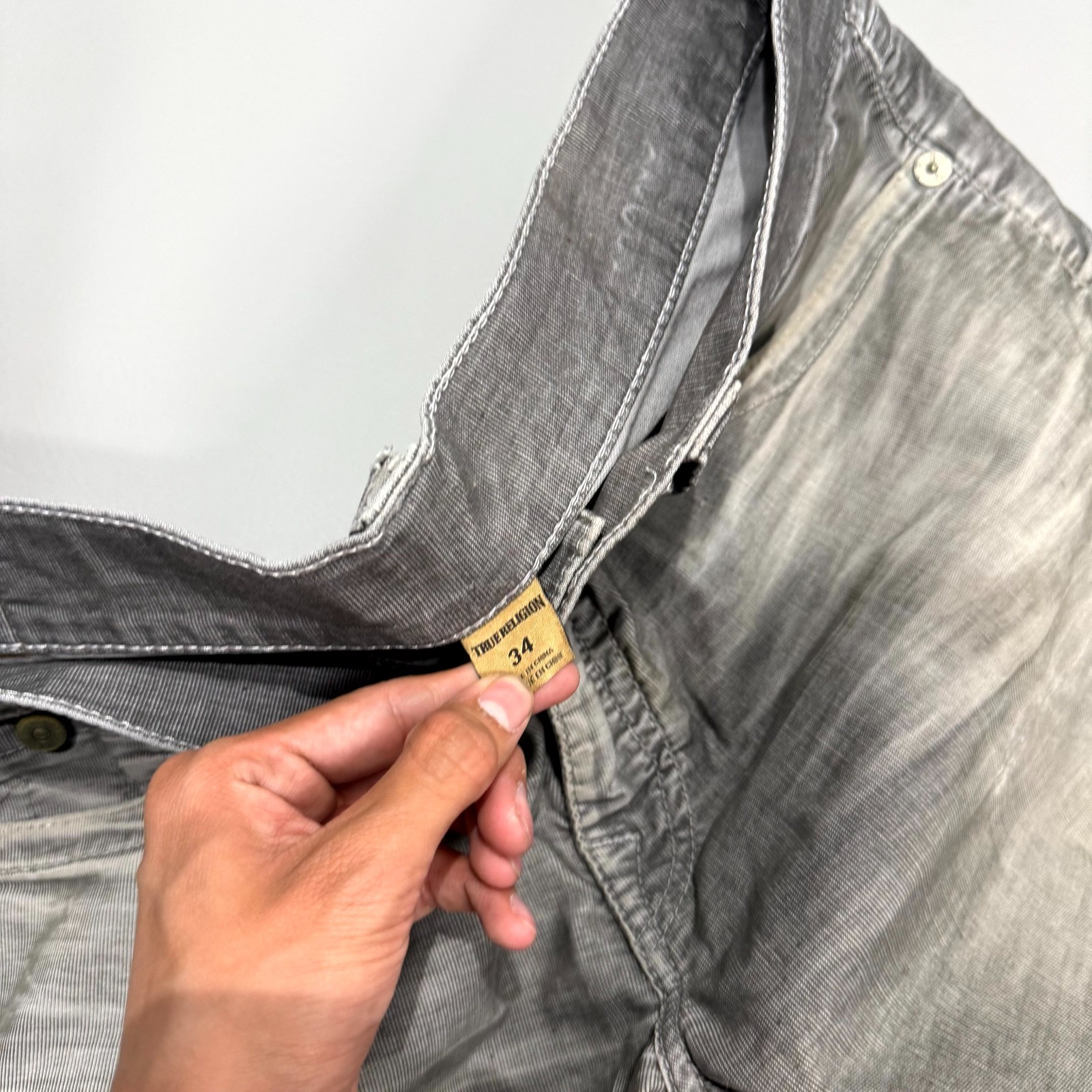 Vintage True Religion Ricky Bootcut Jeans Mens 34 Gray Denim Logo Light Wash thumbnail 5