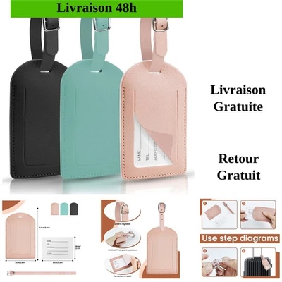 Hengxinc Lot de 3 Étiquettes Valise en Cuir PU Réglables - Photo 1/4