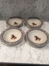 Lot of 4 Horse Folkcraft Stoneware CEDAR VALLEY STABLES Soup Bowls