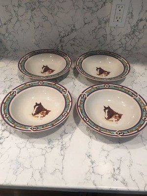 Horse Folkcraft Stoneware CEDAR VALLEY STABLES Soup Bowls Lot/4  Yr of the Horse
