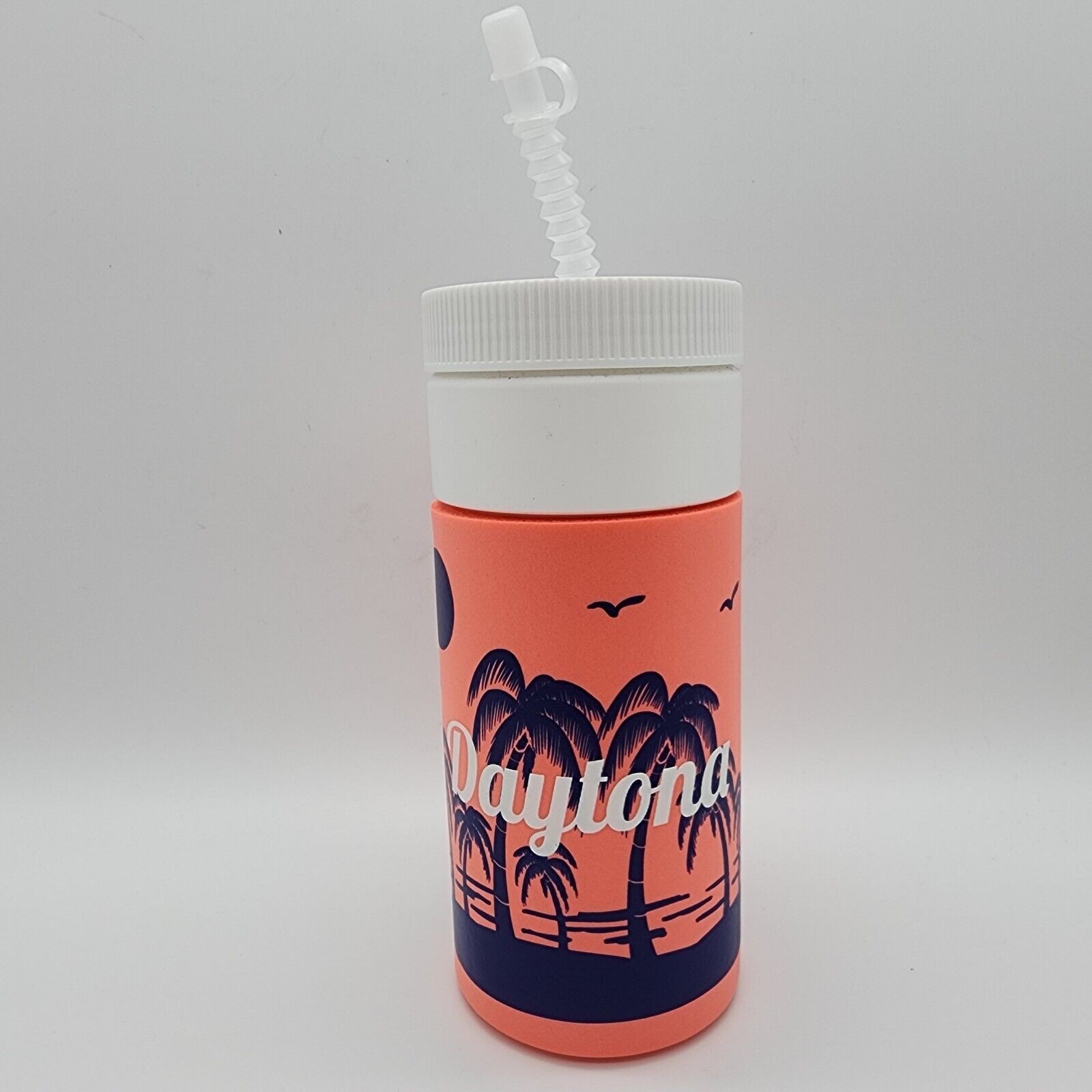 Insulated Palm Tree Birds Flex Straw Vtg 90s Usa